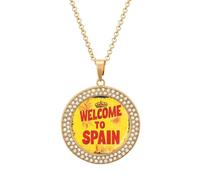 Welcome To Spain Spanish Stamp Women's Necklace Round Pendant Circle Charm Necklaces Fashion Jewelry