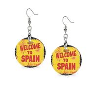 Welcome To Spain Spanish Stamp Womens Wooden Dangle Earrings for Adults Drop Pendant Trendy Jewelry