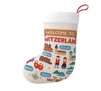 Welcome To Switzerland Travel Large Christmas Stocking 17.7", Xmas Gift Sock for Family, Hanging Stocking, Party Decor