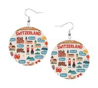 Welcome To Switzerland Travel Printed Round Earrings For Women, 1 Pair Lightweight Leather Pierced Earrings Set Trendy Jewelry Gifts For Women Girls
