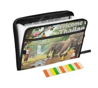 Welcome to Thailand Scenery Culture File Folder Jackets 13 Pockets A4 Letter Size with Zipper Closure for Expanding File Pocket