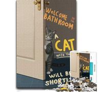 Welcome to The Bathroom Cat Art Wooden Jigsaw Puzzle for Adults, 500 Pieces | Christmas gift for puzzle lovers: solo or shared puzzle time during indoor leisure.
