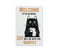 Welcome to The Bathroom Cat Tin Sign 30x20cm, Home Wall Decor | Decorative tin signs make a winter gift for café-style decor fans and add a characterful detail.