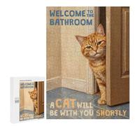 Welcome to The Bathroom Orange Cat Jigsaw Puzzle for Adults And Families, 500 PCS, A Mindful Leisure Activity for Puzzle Lovers, for Family Fun