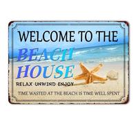 Welcome To The Beach House Tin Sign, Beach Room Decor Retro Meral Signs Plaque For Home Bar Pool Deck Porch Patio Outdoor Decoration 8x12 Inch