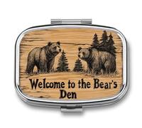 Welcome to The Bear's Den Wooden Pill Box 2 Compartment Portable Medicine Pill Case Travel Pill Organizer for Pocket Purse