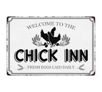 Welcome To The Chick Inn Tin Sign Chicken Coop Metal Signs Funny Hanging Plaque For Hen House Outdoor Rustic Decoration Vintage Accessories Garden Yard Fence Home Decor 8x12 Inch