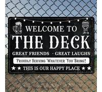 Welcome To The Deck Beer Grill Lights Rustic Aluminum Wall Art & Metal Tin Sign - 8x12in Vintage Indoor Outdoor Decor for Home, Office, Cafe, Yard & Garden Farm