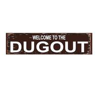 Welcome To The Dugout Sign - Baseball Metal Indoor or Outdoor Wall Art Door Name Plate Plaque Home Pub Bar Wall Decor Metal Tin Sign Brown 16 X 4 Inch