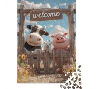 Welcome to The Farm Jigsaw Puzzles Puzzle for Adults Kids. 1000 Pieces Whimsical Challenge Toy Educational Games Home Decoration for Educational Games Gifts 38x26cm/1000pcs