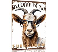 Welcome to the Funny Farm Goat Bathroom Funny Novelty Metal Sign Retro Wall Decor for Home Gate Garden Bars Restaurants Cafes Office Store Club Sign Gift Plaque Tin Sign 8x12 Inch
