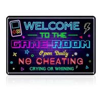 Welcome to the Game Room Metal Tin Sign, Cool Neon Gaming posters Decor for Boys & Teens, Gaming Room Accessories for Bedroom Decor, Vintage Colourful Gamer Wall Art for Man Cave 8 x 12inch