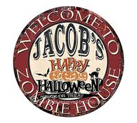 Welcome to The Jacob’S Happy Halloween Zombie House Chic Tin Sign Rustic Shabby Vintage Style Retro Kitchen Bar Pub Coffee Shop Man cave Decor Gift Ideas