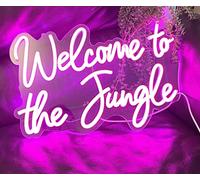 Welcome to the Jungle LED Neon Signs Pink Neon Lights for Wall Decor USB Light Up Sign For Garden Home Porch store Christmas Living Room Bar Decoration(16.5 * 11Inch)