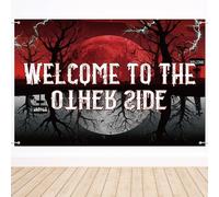 Welcome To The Other Side Backdrop, 5x3ft Stranger Horror Forest Banner Upside Down Spooky Themed Party Decorations for Halloween Birthday Room Wall Decor Photo Props