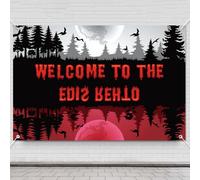 Welcome To The Other Side Banner Backdrop, 100x150cm/3.28x4.92ft Horrific Stranger Party Background Sign Decorations Forest Grisly Backdrop for Halloween Party Decor