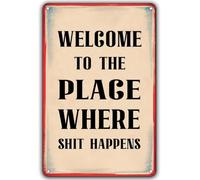 Welcome To The Place Where Happiness Happens Retro Plaque Pub 8 X 12 in