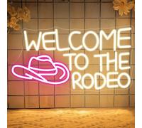Welcome To The Rodeo Neon Sign, Cowboy Hat Neon Light for Wall Decor, LED Dimmable Letter Light Up Sign with USB Powered for Living Room Home Bar Birthday Party Game Room