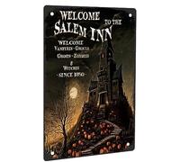 Welcome to the Salem Inn Tin Sign, Weilcome Ghouls Witches Gothic Halloween Metal Sign for Bedroom Cafe Bar Bathroom Cafe Home House Shop Wall Decoration 8x12 Inch