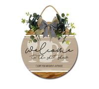 Welcome To The Shit Show Sign Front Door Porch Decorations, Round Rustic Wood Hanging Sign for Farmhouse Porch Outdoor Home Holiday Front Door Sign Decor