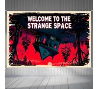 Welcome to The Strange Space Backdrop, 5x3ft Stranger Spooky Forest and House Banner Upside Down Horror Themed Party Decorations for Halloween Birthday Room Wall Decor Photo Background