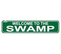 Welcome To The Swamp Sign Indoor or Outdoor Art Rustic Metal Street Sign or Door Name Plate Plaque Home Patio Garden Bar Farm House Garage Wall Decor Green Tin Signs 16 X 4 Inch