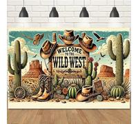Welcome to the Wild West - a vibrant Western-themed polyester collection featuring cowboy hats boots and desert landscapes 300x200CM