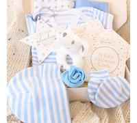 Welcome to The World 8 Piece New Baby Boy Gift Box New Baby Essential Clothes, Socks, Toy, Plaque, Baby Moment Cards Baby Shower Present Mum to Be Gift Elephant (Boy)