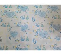 Welcome To The World Baby Boy White/Blue Stork/Heart New Baby Boy Born/Baby Shower Wrapping Paper + Gift Tag-2 Sheets Wrapping Paper+1 Gift TAG (BGC36173-2)