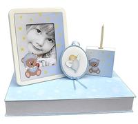 Welcome to the World: Bear Theme Gift Set with Table Photo Frame Perfumer and Sopraculla Newborn Birth (Light Blue)