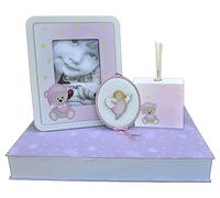 Welcome to the World: Bear Theme Gift Set with Table Photo Frame Perfumer and Sopraculla Newborn Birth (Pink)