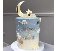 Welcome to the World Cake Topper-Gold Acrylic Baby Party Cake Decor, Baptism,Welcome Newborn, Baby Shower, New Gender Reveal Party Cake Decor