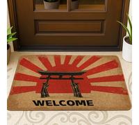 Welcome Torii Gate Doormat, Red Rising Sun Entrance Mat for Indoor & Outdoor Use, Vintage Japanese Style, Non-Slip Floor Mat, Easy Care 29x17 Inch