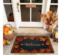 Welcome Welcome Door Mat, Seasonal Rustic Leaves Pumpkins Autumn Orange Rubber Non-Slip Under Doormat Rug for House Office Outside Inside Entrance Decor 29x17 Inch