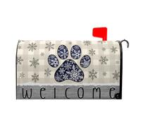 Welcome Winter Dog Paw Mailbox Covers Magnetic Standard Size Christmas Snowflake Mailbox Cover 21x18 Inch Xmas Mail Box Wrap Post Letter Box Wraps for Garden Yard Home Decor