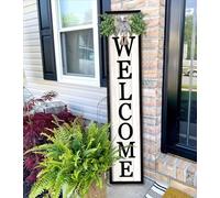 Welcome Wood Plaque Sign for With Rustic Modern Porch Yard Wedding Gifts Farmhouse Icons Hang Vertically or Lean Outdoor Vintage Art Decor (Black White)
