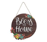 Welcome Wreath Sign for Front Door Round Rustic Hanging Sign Decoration Bless Our Home 30x30x0.5 cm