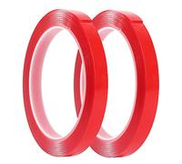 Welcomefee Pack of 2 Double Sided Clear Tape Red Liner Super Strong Self Adhesive Craft Tape Heat Resistant Adhesive Tape for Mobile Phone Repair, Office, Scrapbooks, Document Repair 10mmx3m
