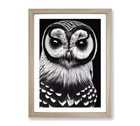 Welcoming Owl Framed Print | A2 Oak Framed Wall Art | Ready to Hang | Modern Animal Picture | Living Room Bedroom Lounge Office