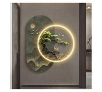 Welcoming Pine Wall Picture Light Inside Creative Oriental Landscape Mural Sconces Lamp LED, Modern Wall Hanging Painting for Home Hotel Bar Lobby(Green,83x100cm/32.7x39.4in)