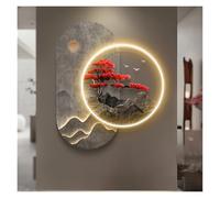 Welcoming Pine Wall Picture Light Inside Creative Oriental Landscape Mural Sconces Lamp LED, Modern Wall Hanging Painting for Home Hotel Bar Lobby(Red,75x90cm/29.5x35.4in)