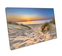 Welcoming Sunset Seascape With Soft Grassy Sand Dunes Ouddorp The Netherlands Wall Art Print On Canvas Picture For Home Office Decor 30x20cm (12x8In)