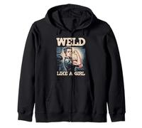 Weld Like A Girl Try To Keep Up Welder Ironworker Welding Zip Hoodie