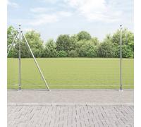 Welded Wire Fence with 7 Flanged Posts 1.6x10 m Galvanised Steel Berkfield Home Silver One Size