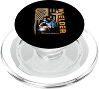Welder American Flag Welding Faith Cross Christian Religious PopSockets PopGrip for MagSafe