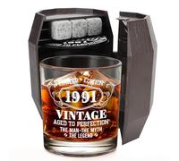 WelDesine 35th Birthday Gifts for Men, Vintage 1990 Whiskey Glass Set in Barrel Box, 35 Year Old Gift Ideas for Him Husband Dad, Rock Glass for 35th Birthday Decorations & Wedding Anniversary
