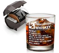 WelDesine Prescription Whiskey Glass, Funny Rocks Glass & Bourbon Barrel Set for Brother Boyfriend Father Husband Coworker on Christmas & Birthday, White Elephant Cool Gag Gifts for Men