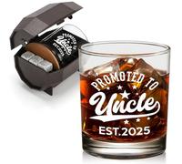 WelDesine Uncle Baby Announcement & First Time New Uncle Gifts - Whiskey Rocks Glass & Bourbon Barrel Set for Christmas, Birthday & Father's Day