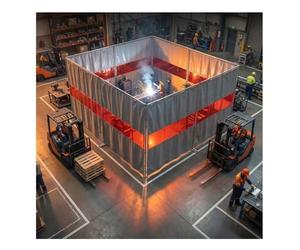 Welding Curtain Divider Screens, Silicone Coated Welding Blanket with Red Viewing Window Panel, Heavy Duty Fireproof Welding Shield Mat for Industrial, Workshop, Cutters(8X3 M)