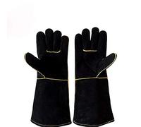 Welding Gloves, Heat Resistant Fire Proof Gauntlets, Fireside Gloves for Wood Burners, Cow Split Leather Welders Gauntlets Riggers Gloves BBQ Oven Wood Stove Long Lined Grill Gloves
